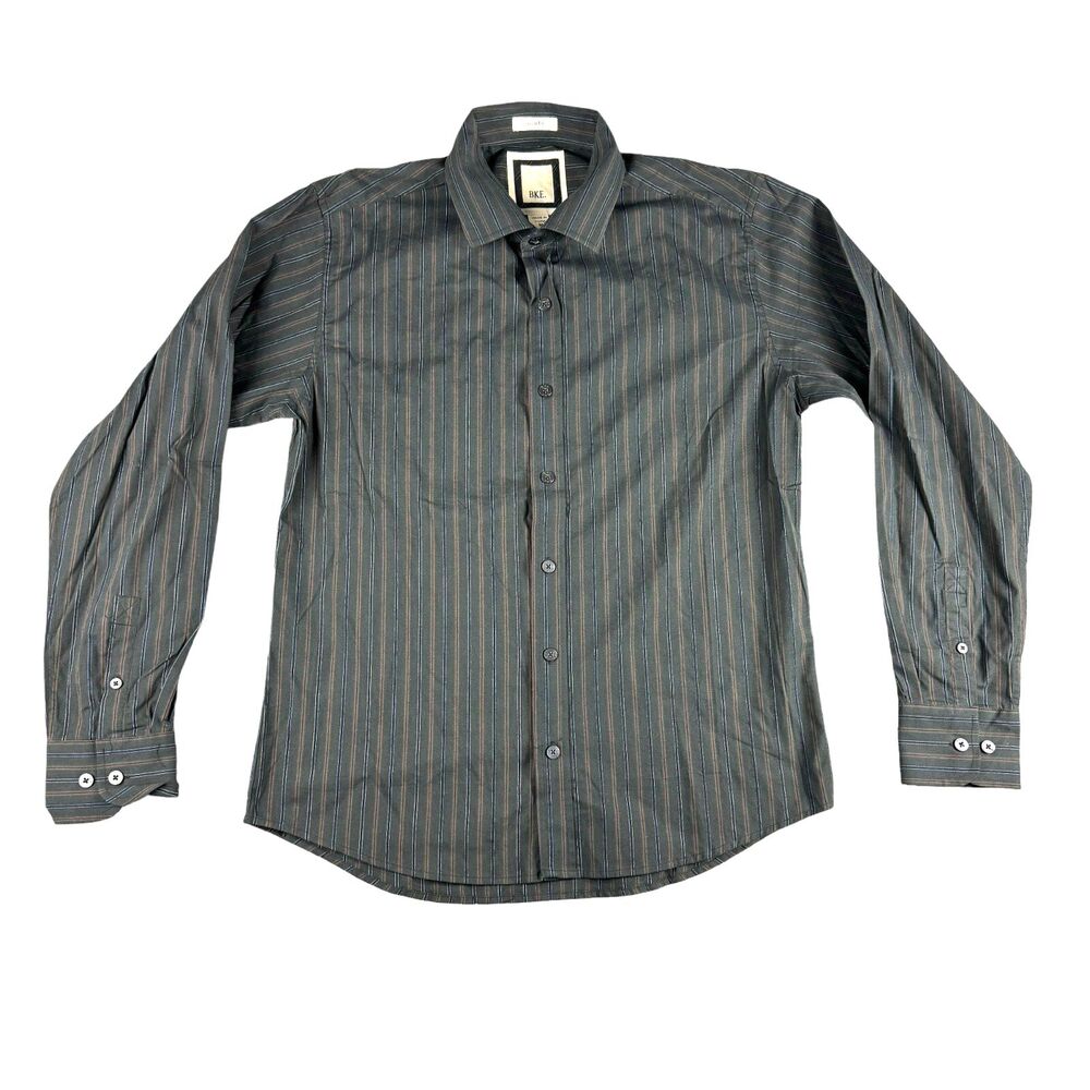 BKE Dress Shirt Men’s Medium Black Slim Fit Striped Long Sleeve Button Up Preppy